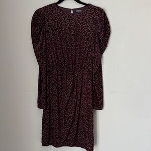 Express Burgundy Leopard Long Sleeve Dress